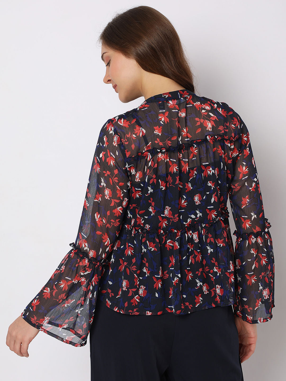 Navy Blue Floral Top