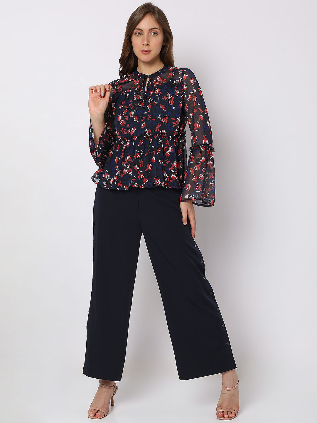 Navy Blue Floral Top