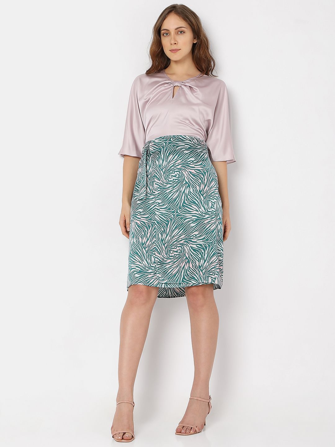 Green High Rise Mock Wrap Co-Ord Set Skirt