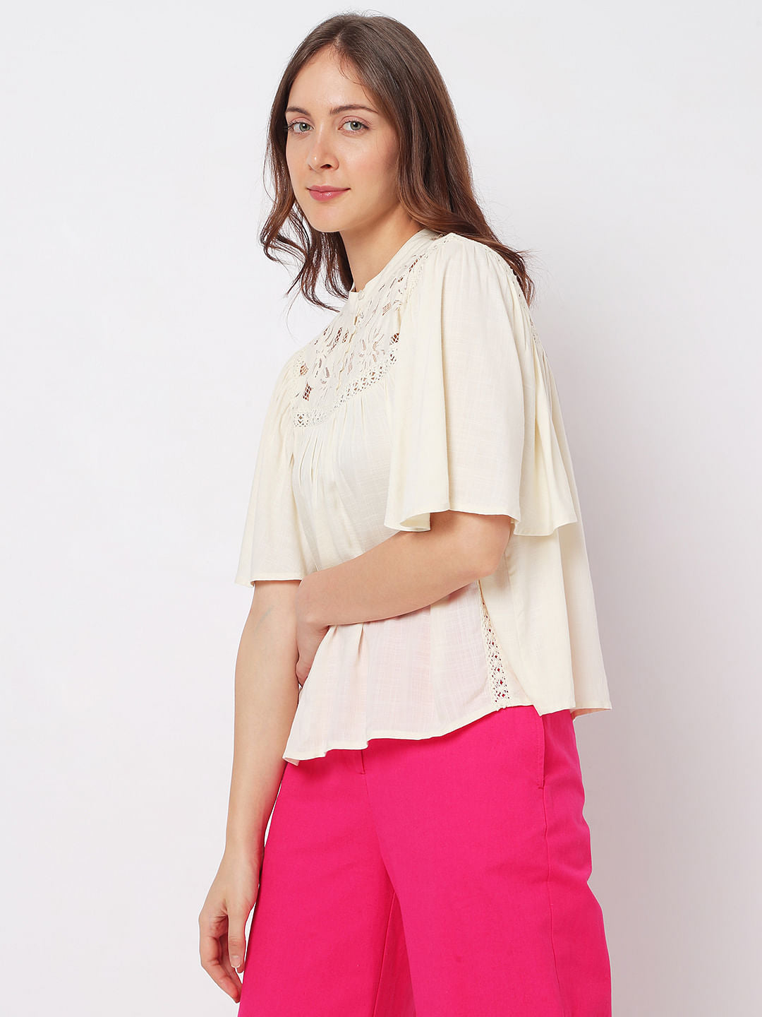 Cream Lace Flared Top