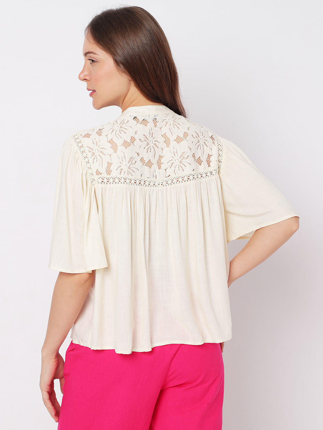 Cream Lace Flared Top