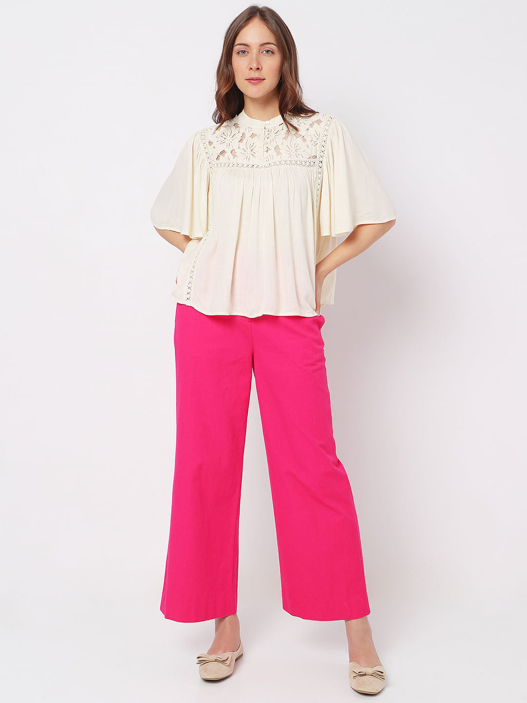 Cream Lace Flared Top