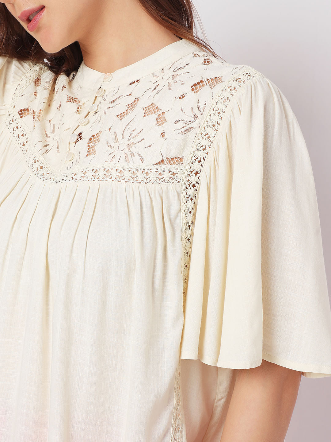 Cream Lace Flared Top