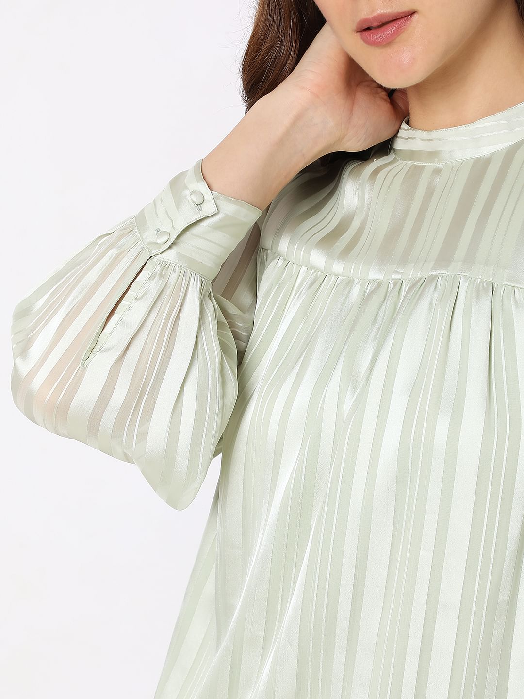 Vero Mdoa Green Satin Striped Top