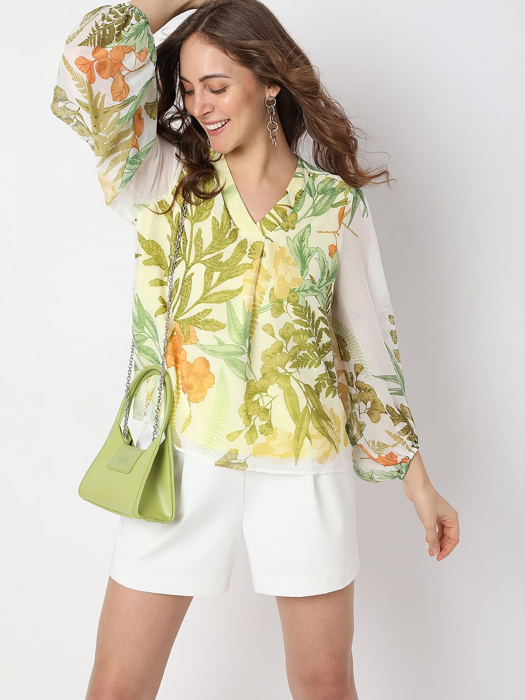 Green Floral Print Top