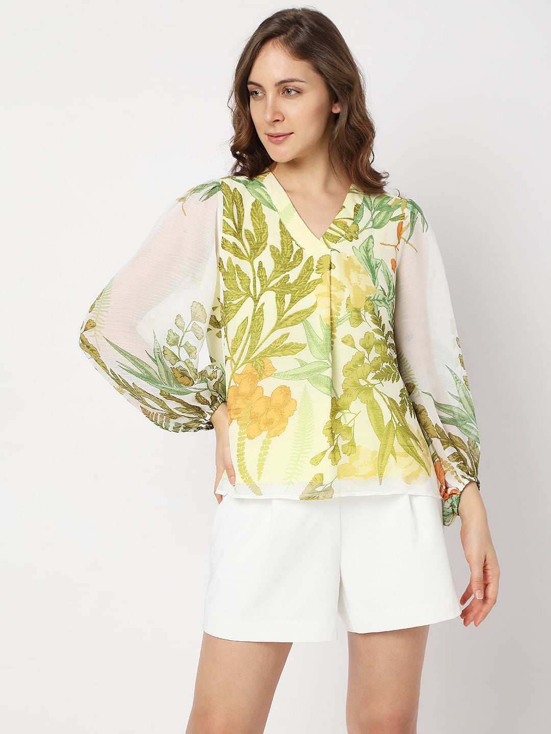 Green Floral Print Top