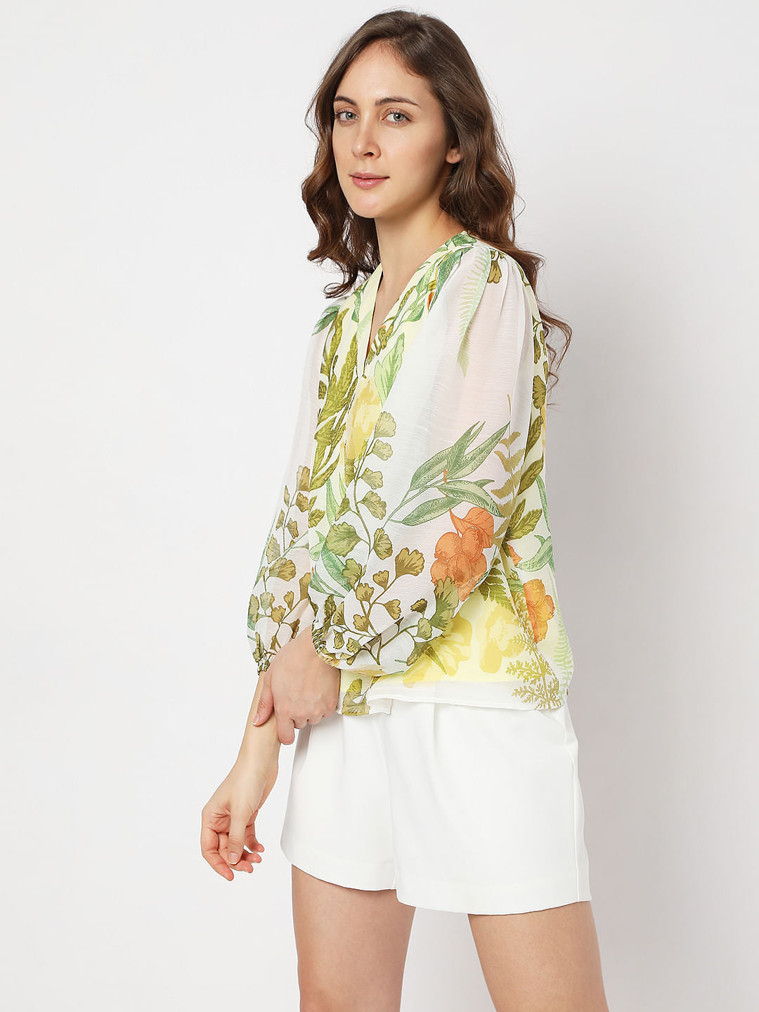 Green Floral Print Top