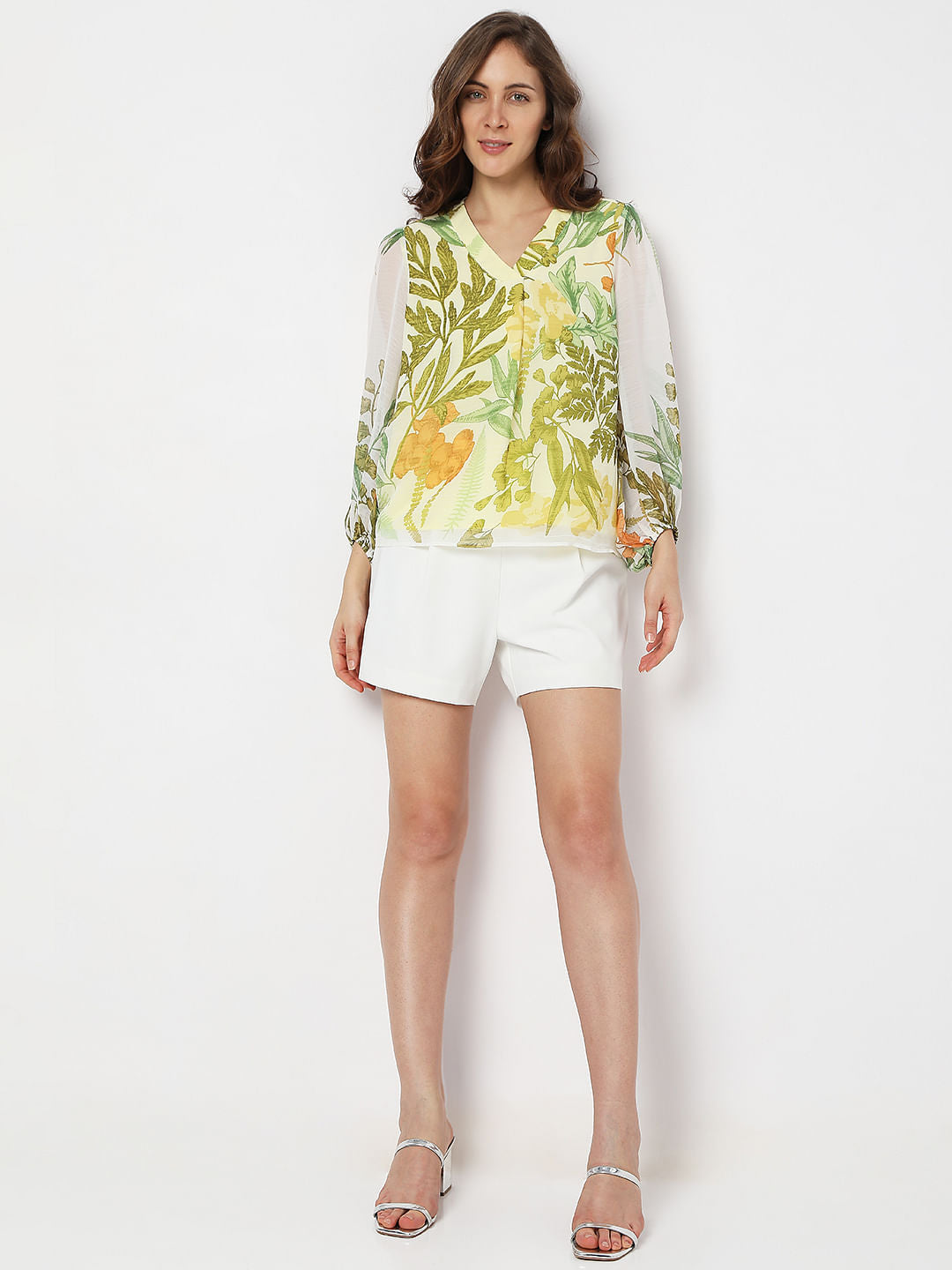 Green Floral Print Top