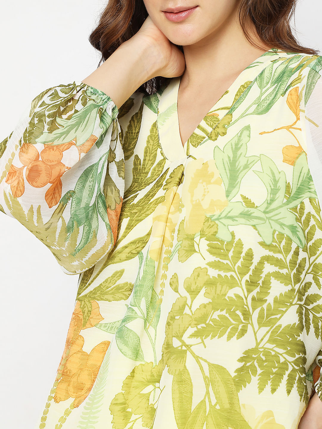 Green Floral Print Top