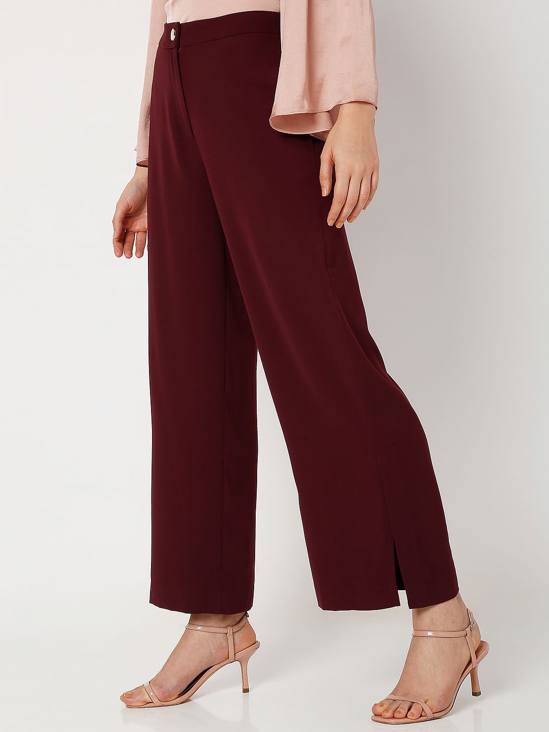 Maroon High Rise Wide Leg Co-Ord Set Pants