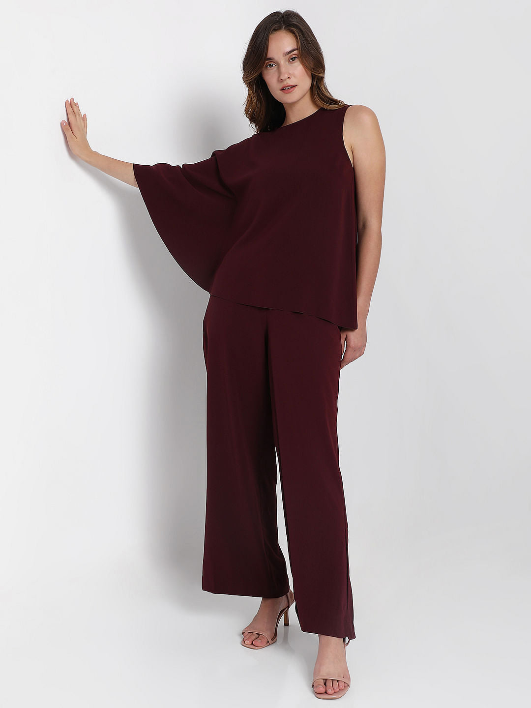 Burgundy One-Shoulder Co-Ord Set Top