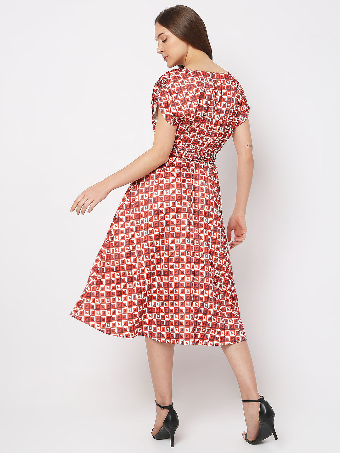 Maroon Printed Midi Dress