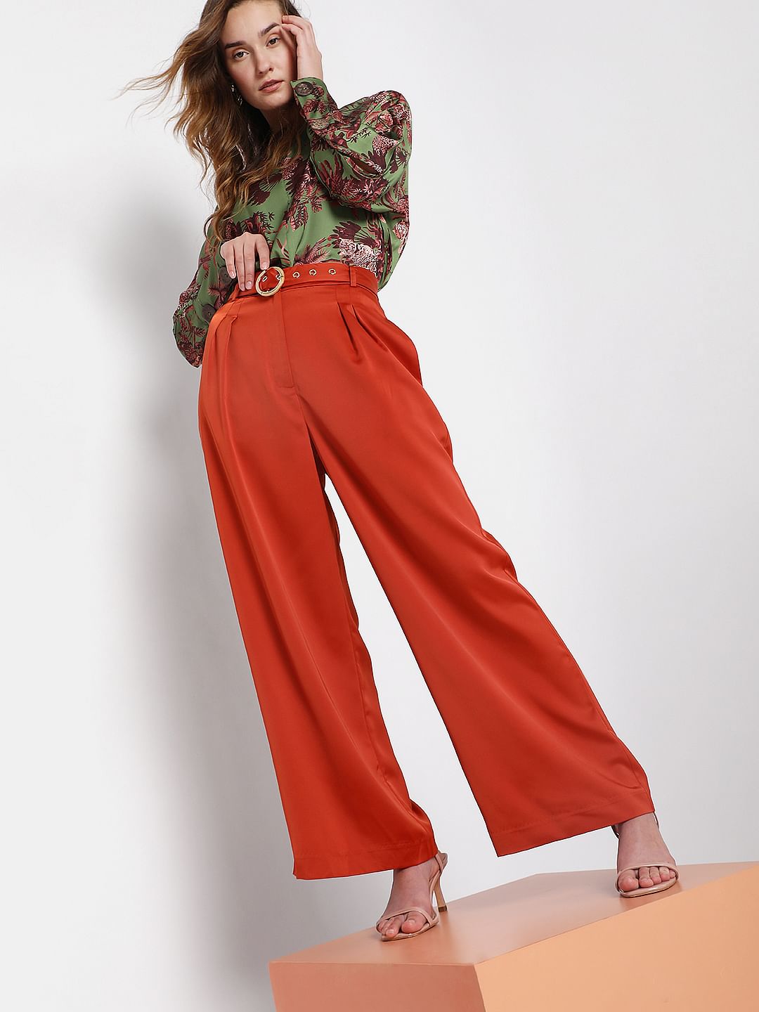 Brown High Rise Wide Leg Trousers