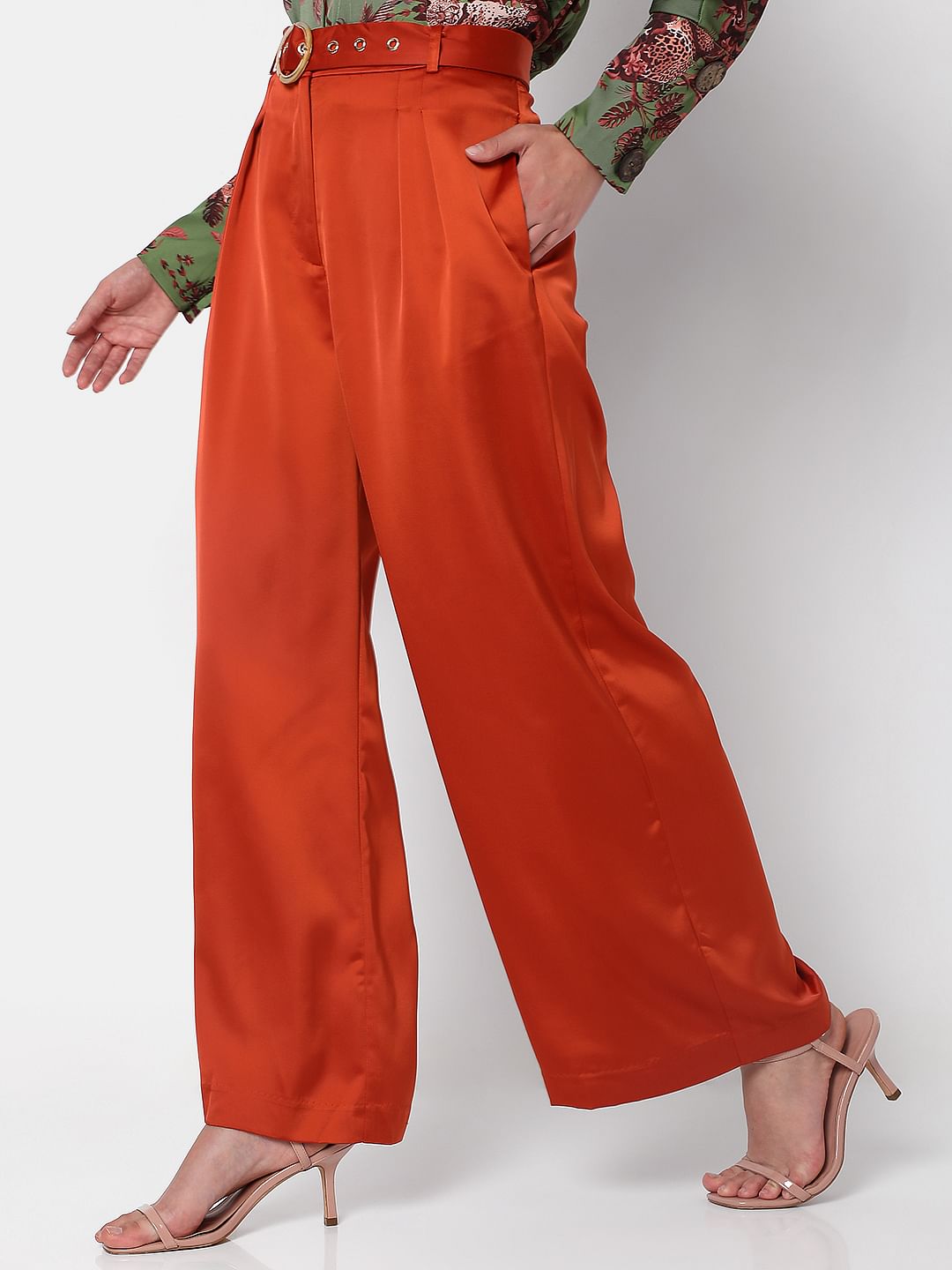 Brown High Rise Wide Leg Trousers