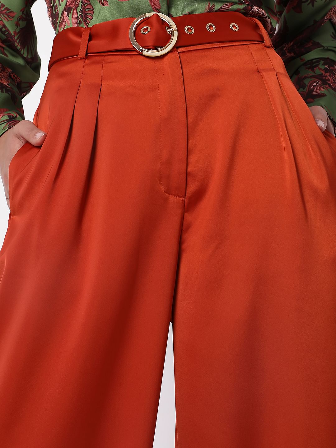 Brown High Rise Wide Leg Trousers