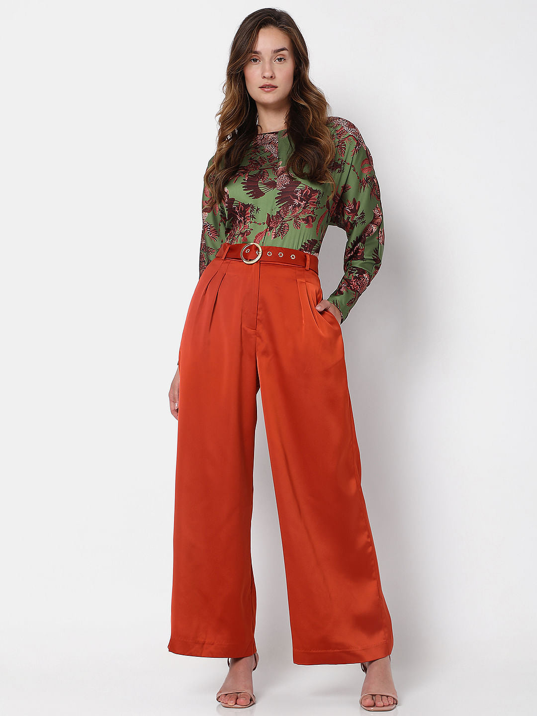 Brown High Rise Wide Leg Trousers