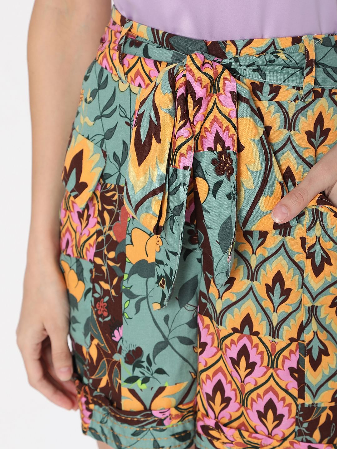 Green High Rise Printed Co-Ord Shorts