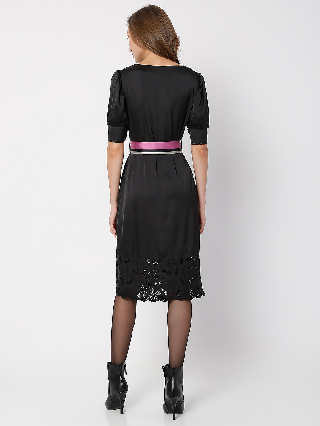 Black Lace Detail Midi Dress