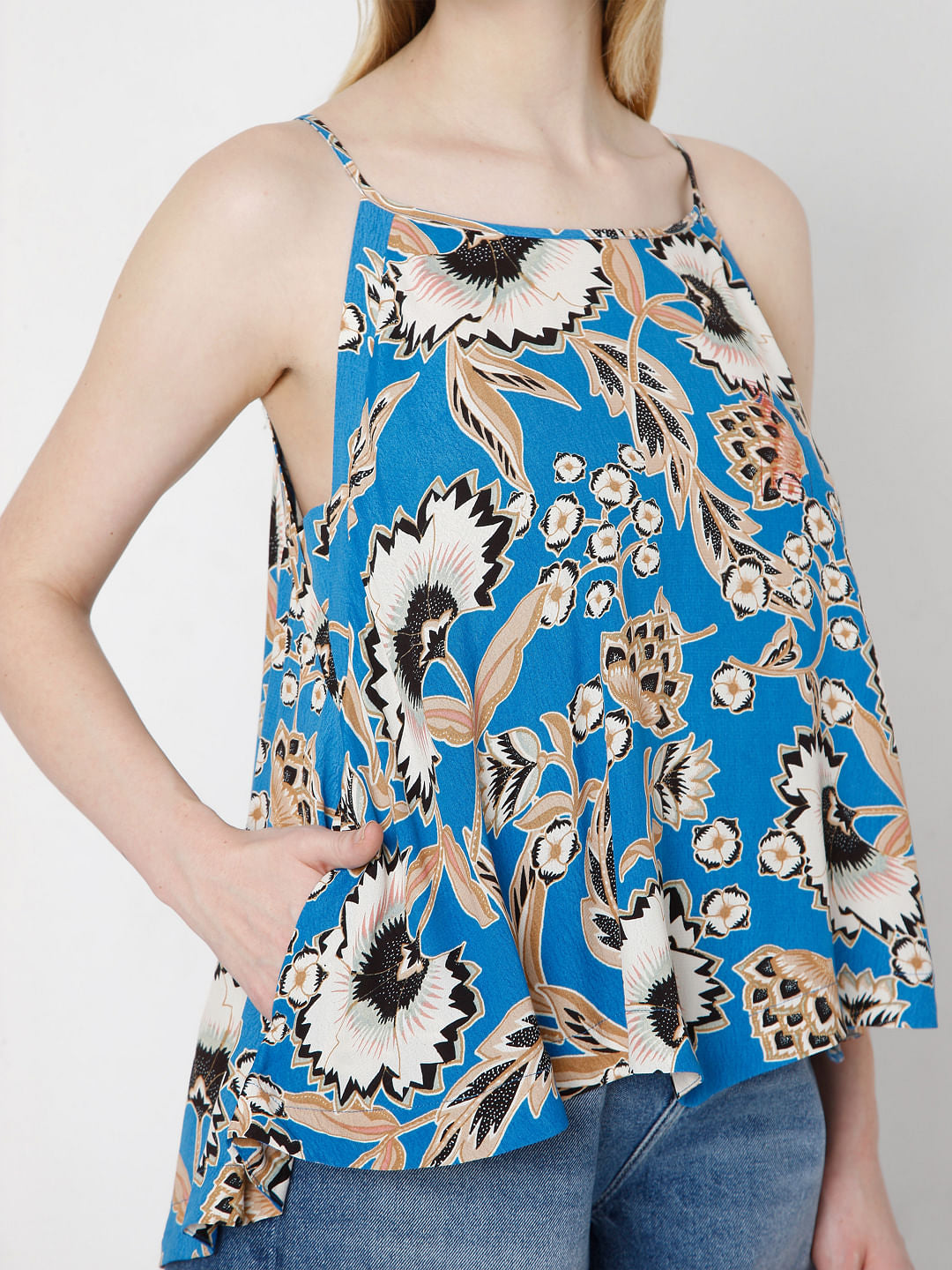 Blue Floral Strappy Top