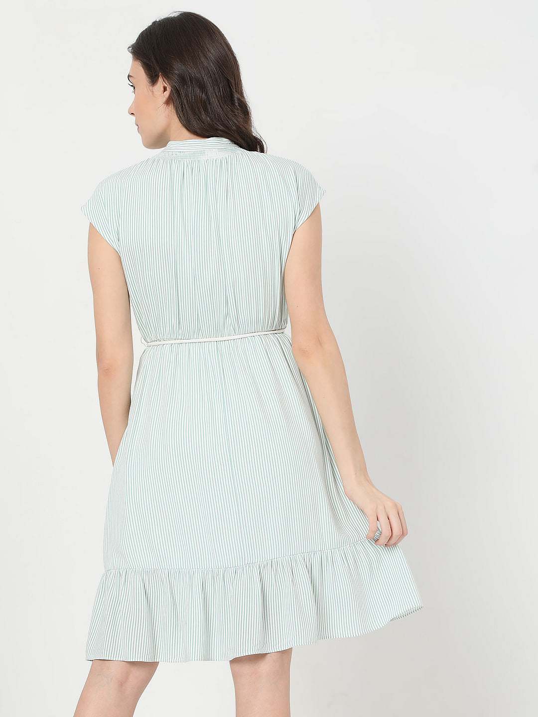 Green Striped Fit & Flare Dress