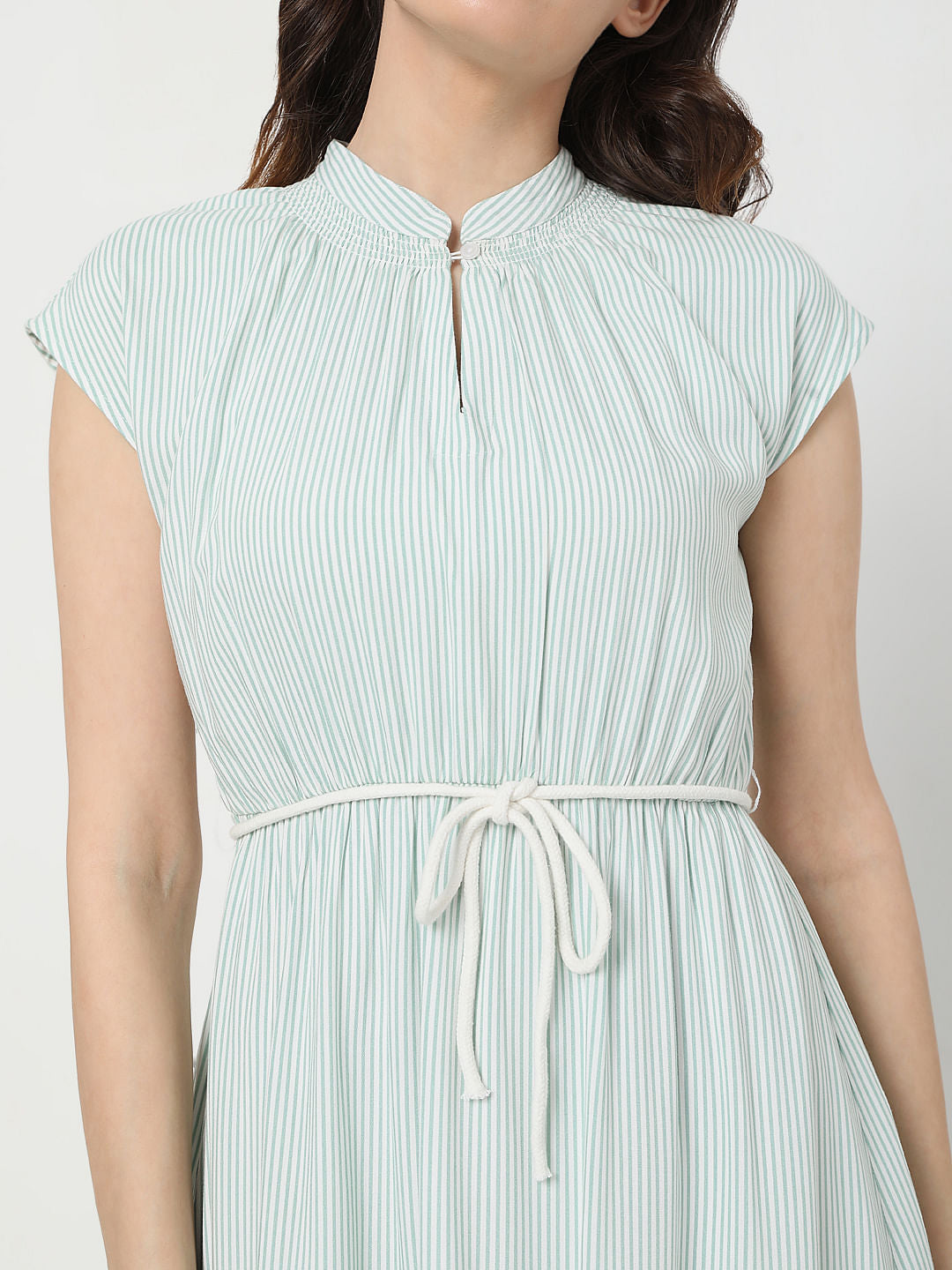 Green Striped Fit & Flare Dress