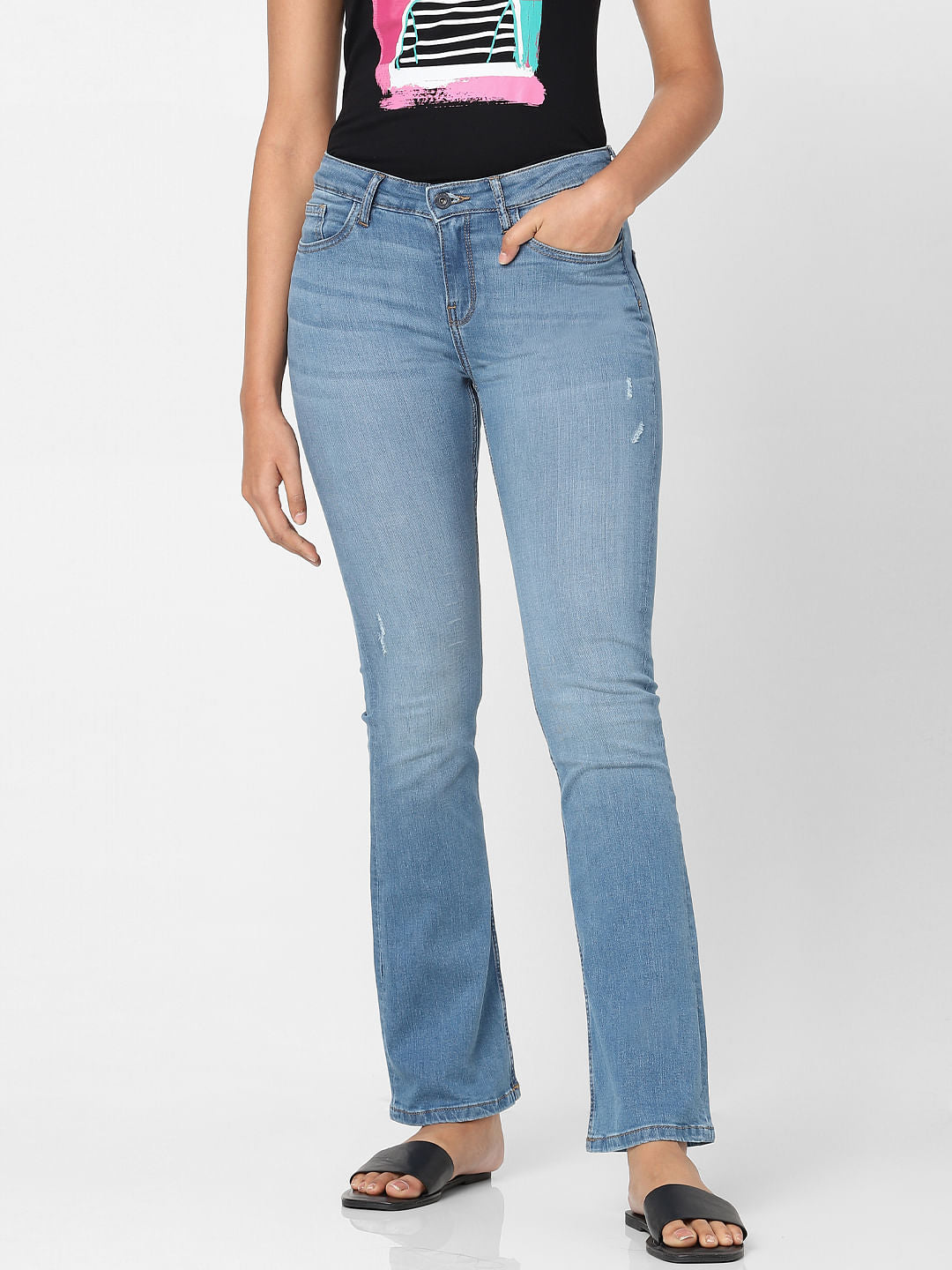 Light Blue Mid Rise Bootcut Jeans