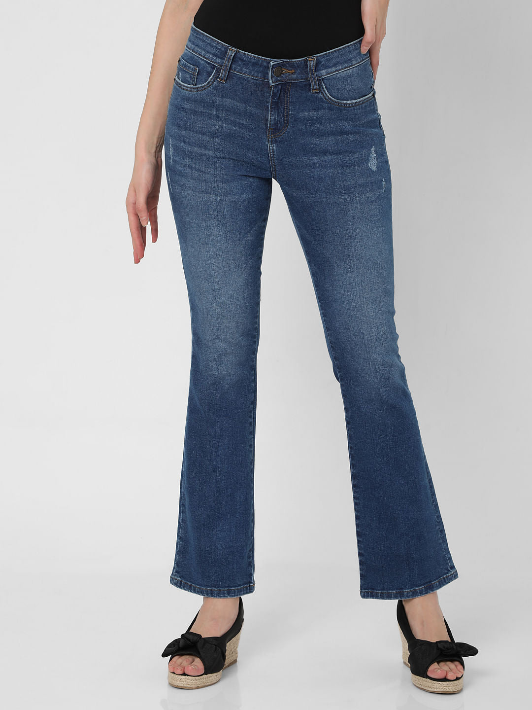 Blue Mid Rise Bootcut Jeans