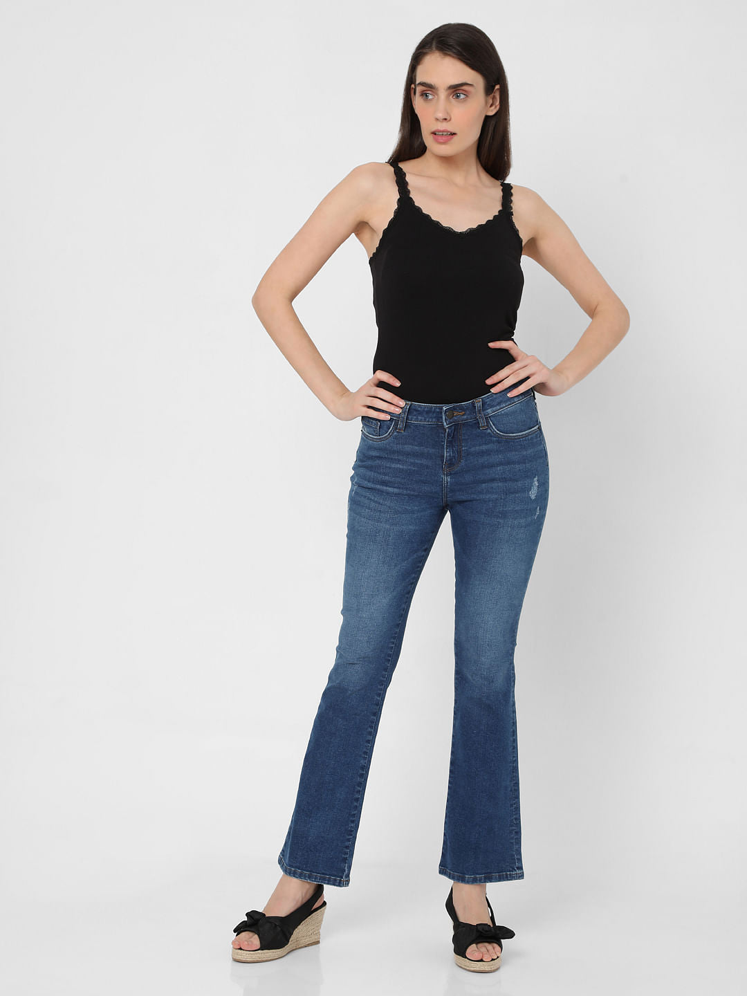 Blue Mid Rise Bootcut Jeans