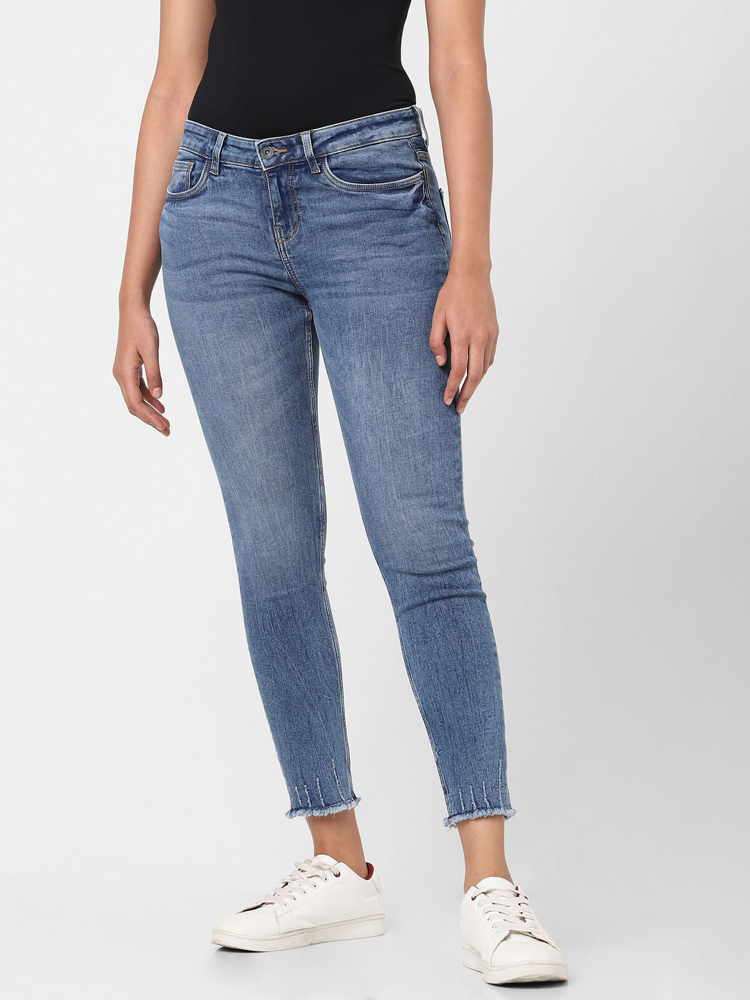 Blue Mid Rise Textured Skinny Jeans - 25