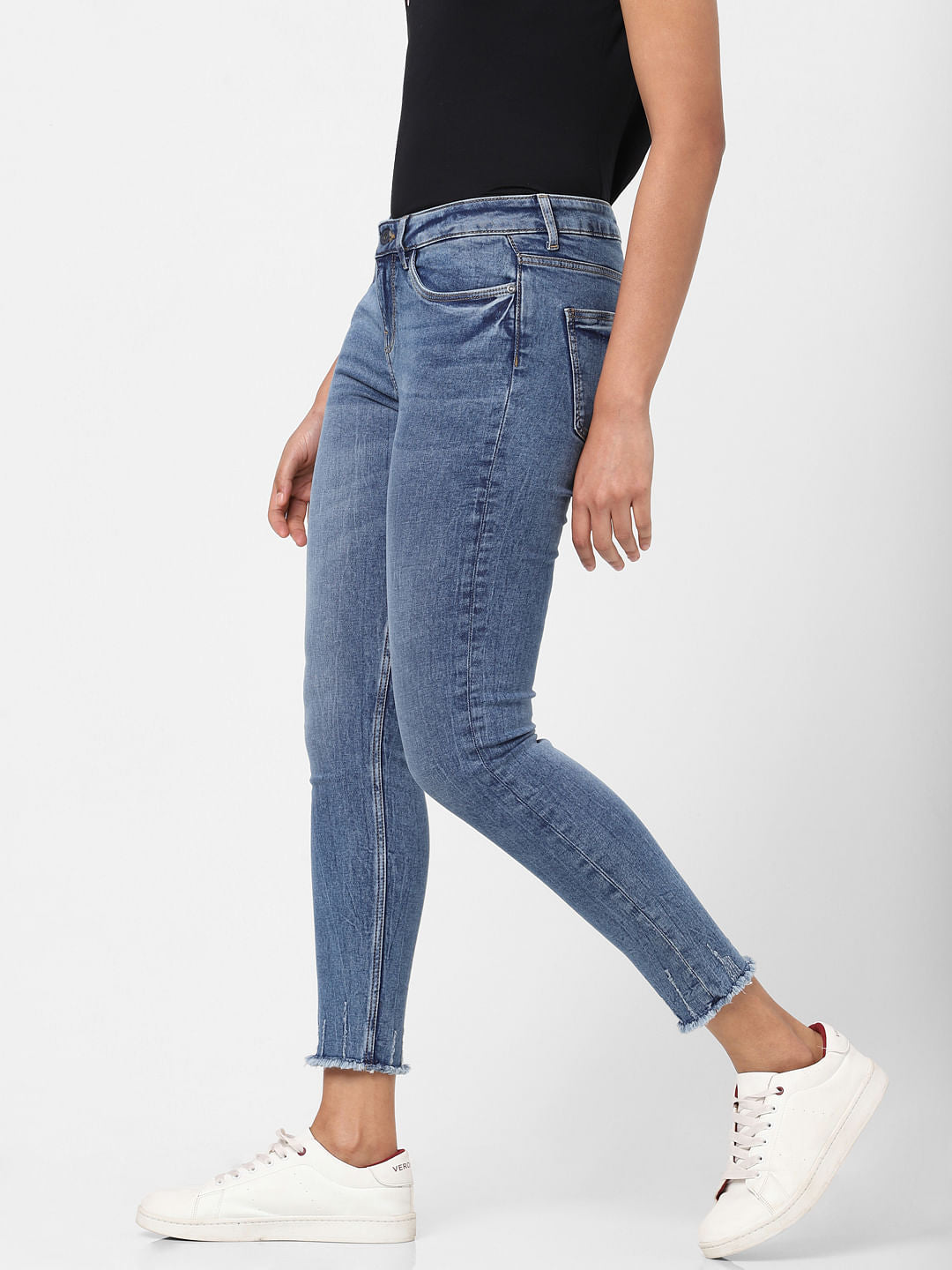 Blue Mid Rise Textured Skinny Jeans