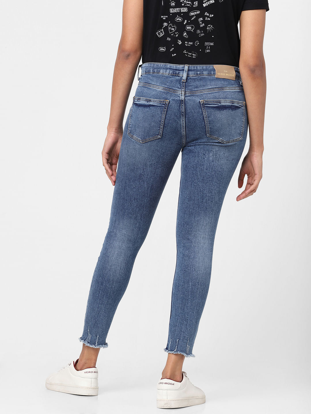 Blue Mid Rise Textured Skinny Jeans