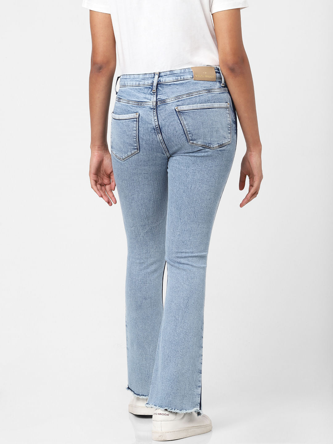 Blue Mid Rise Tape Detail Bootcut Jeans