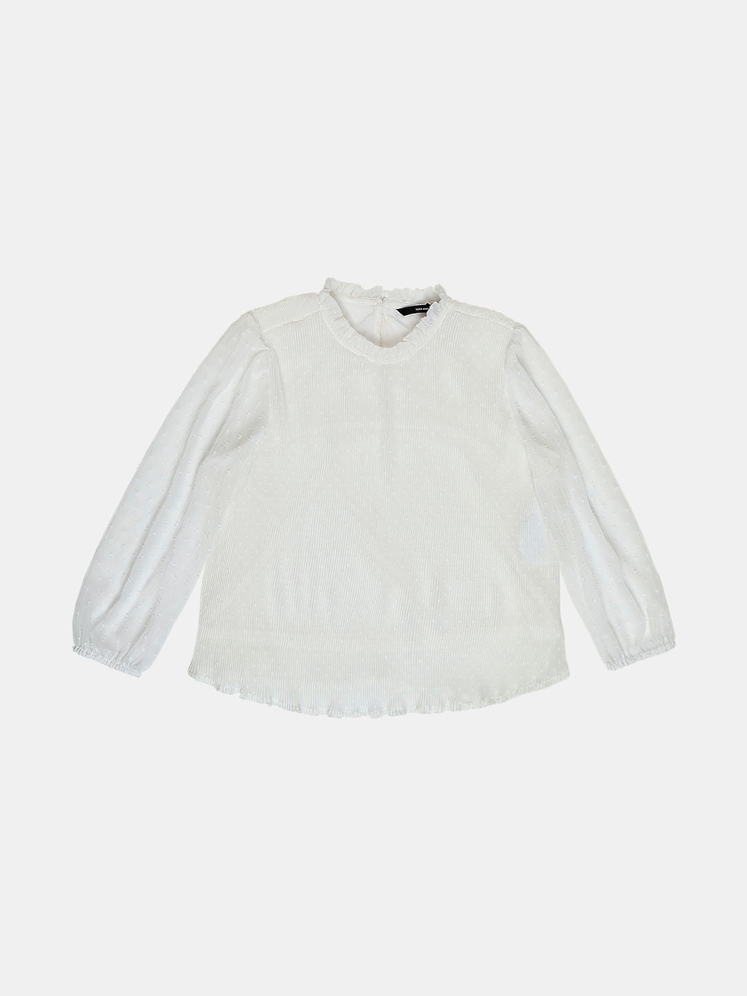 White High Neck Ruffled Top
