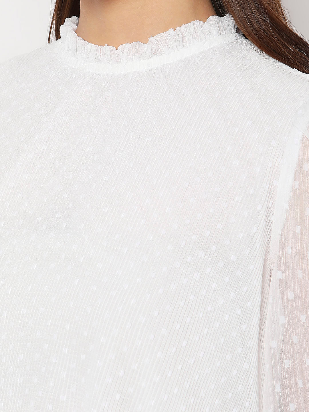 White High Neck Ruffled Top