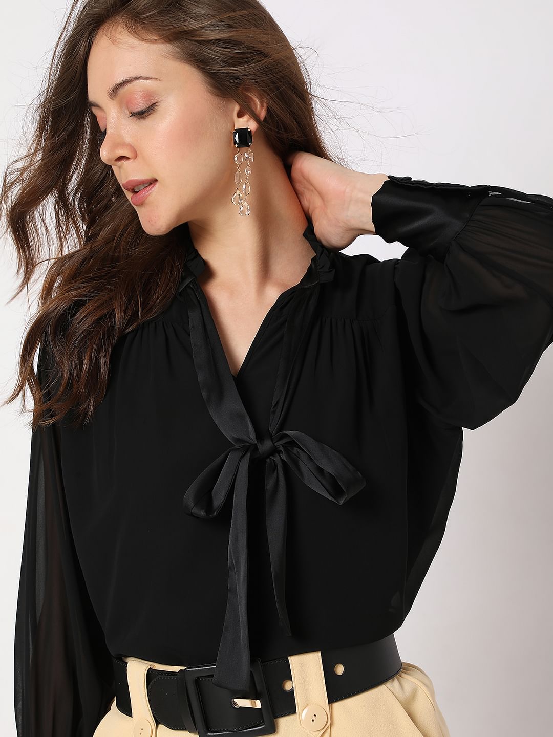 Black Satin Tie-Up Top