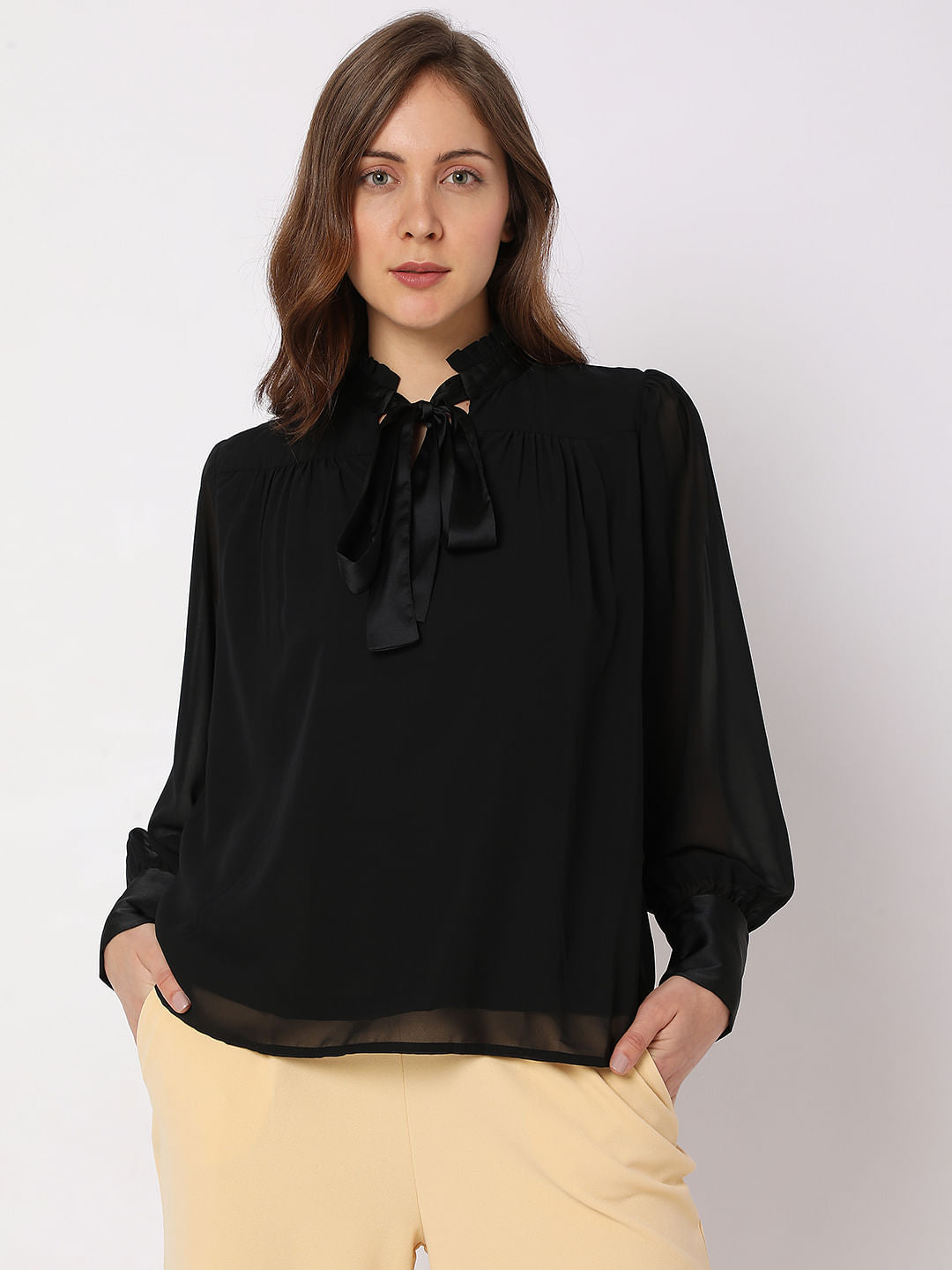 Black Satin Tie-Up Top