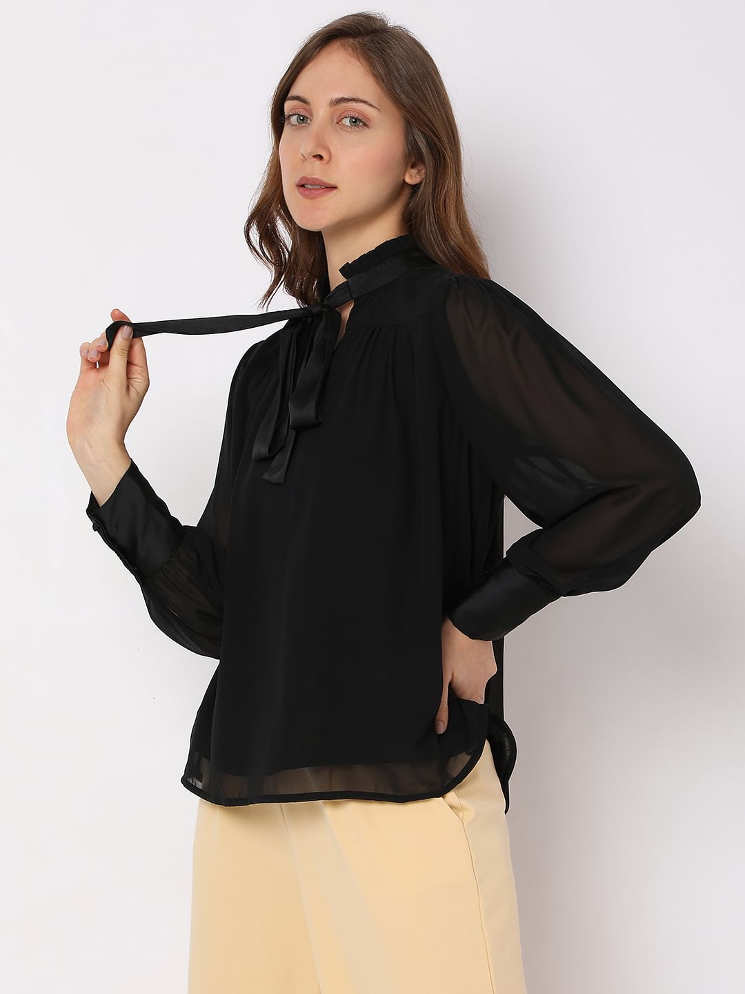 Black Satin Tie-Up Top