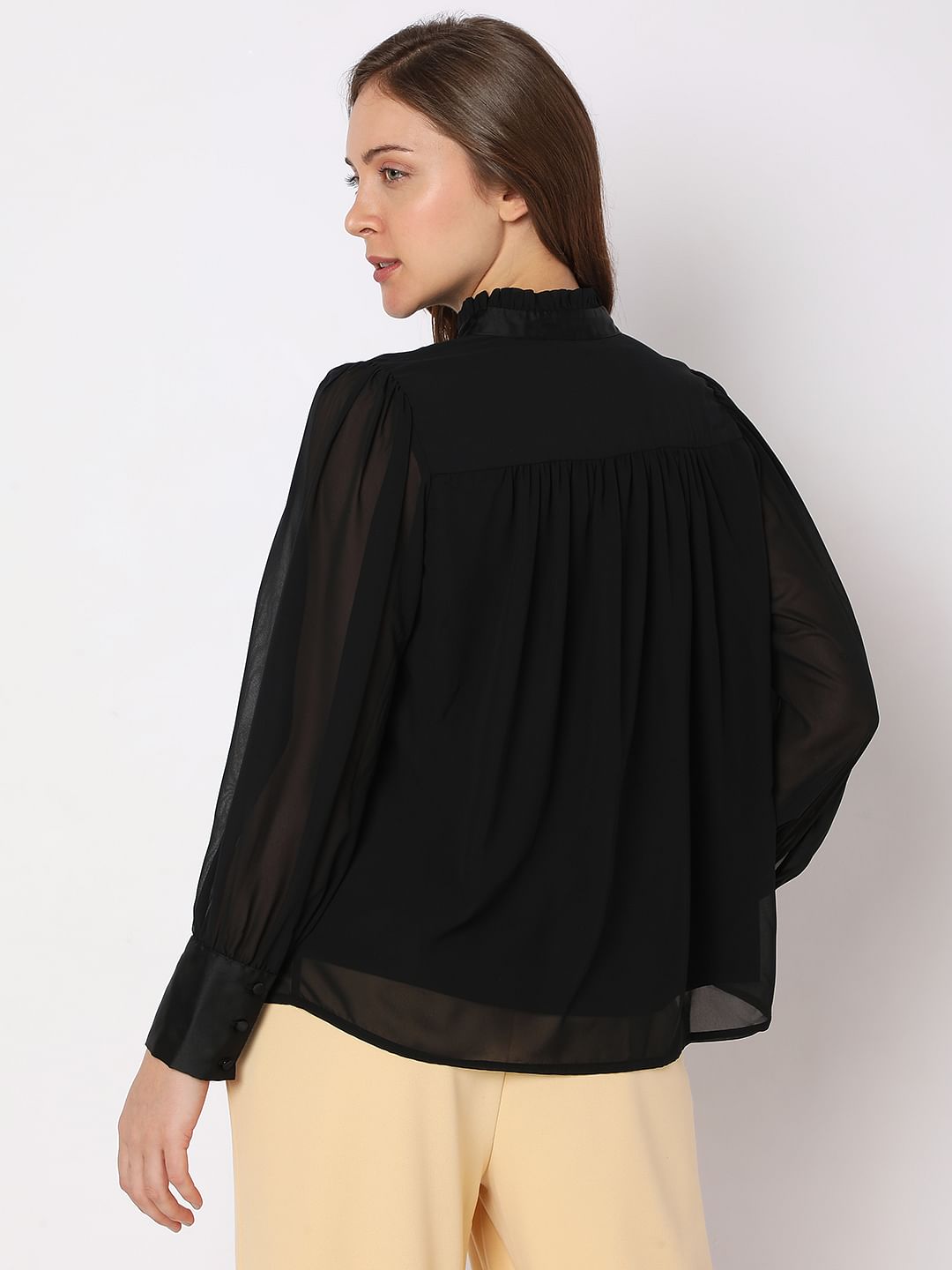 Black Satin Tie-Up Top