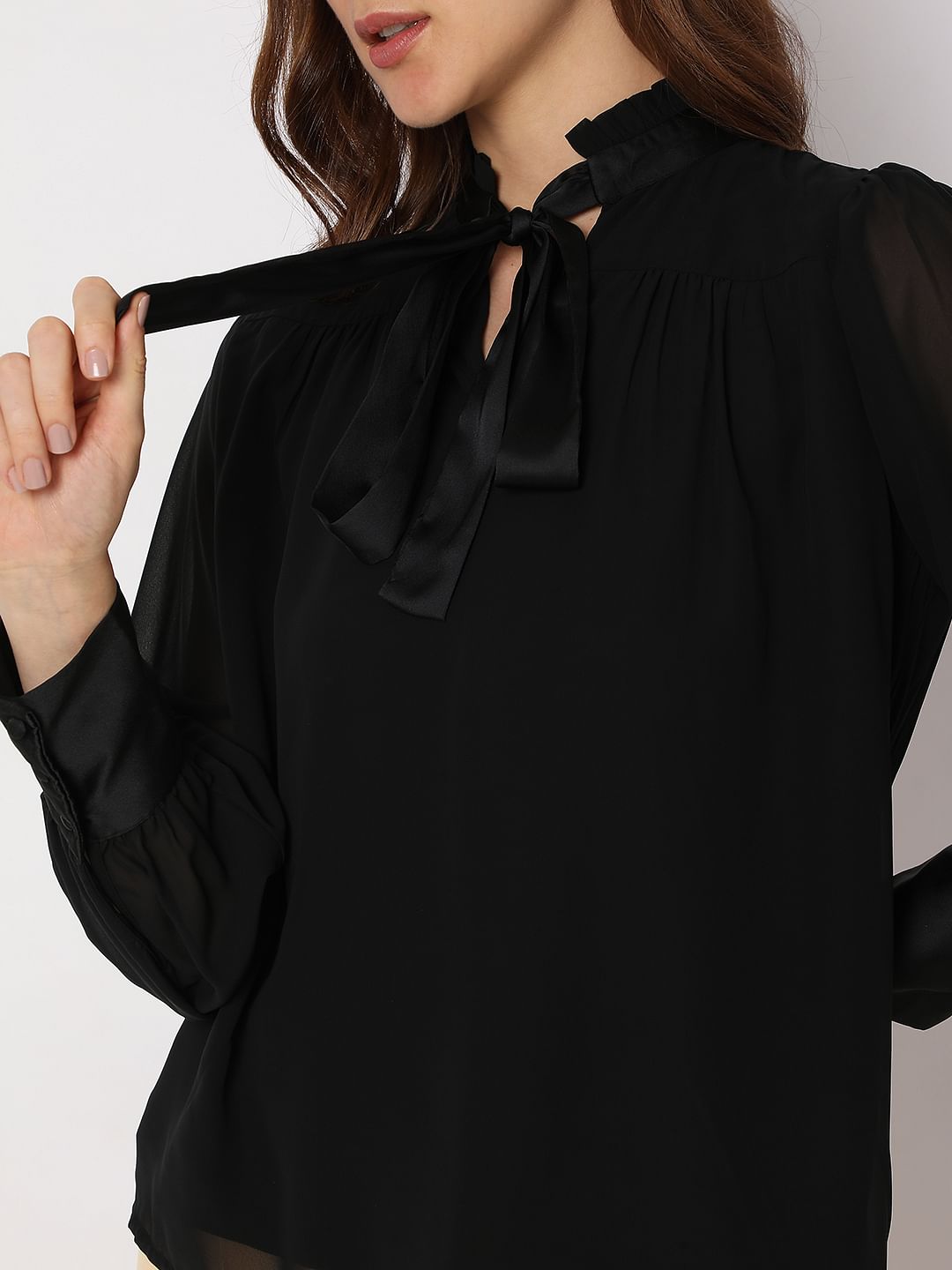 Black Satin Tie-Up Top