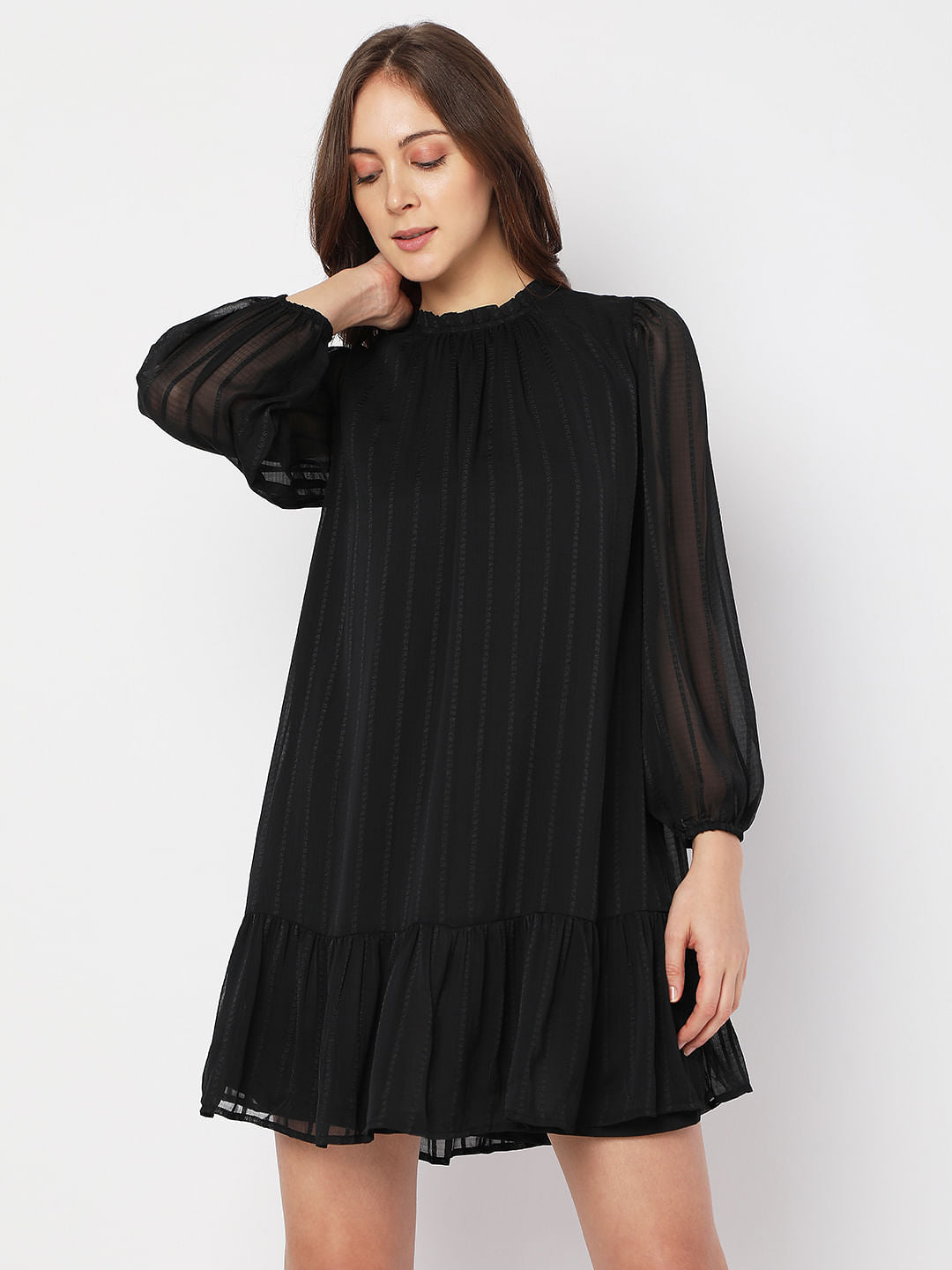 Black Striped Mini Shift Dress