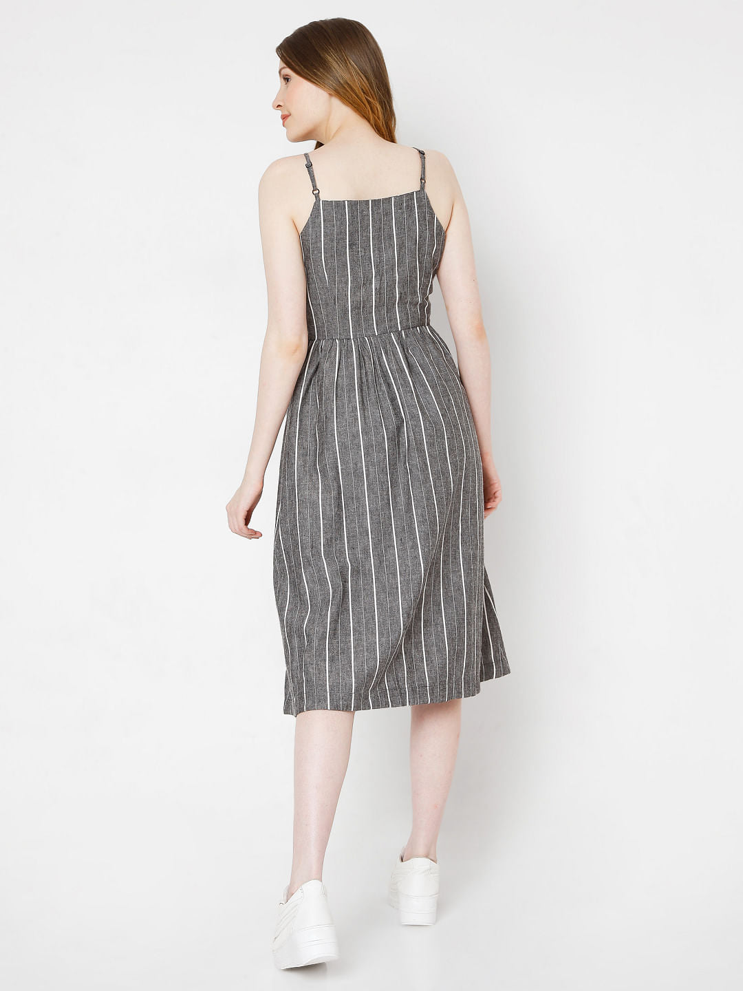Grey Striped Strappy Dress
