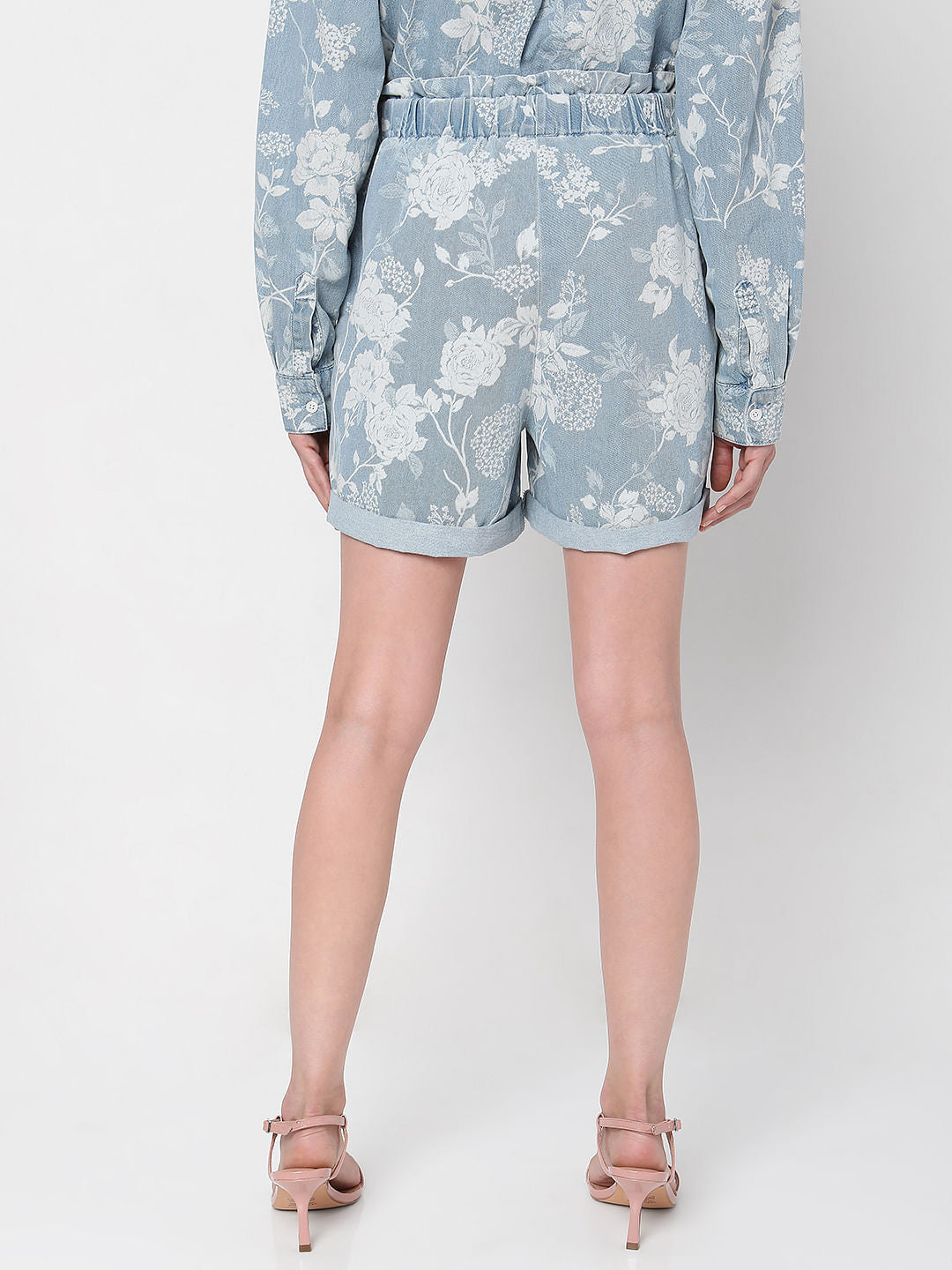 Blue Floral Denim Co-Ord Shorts