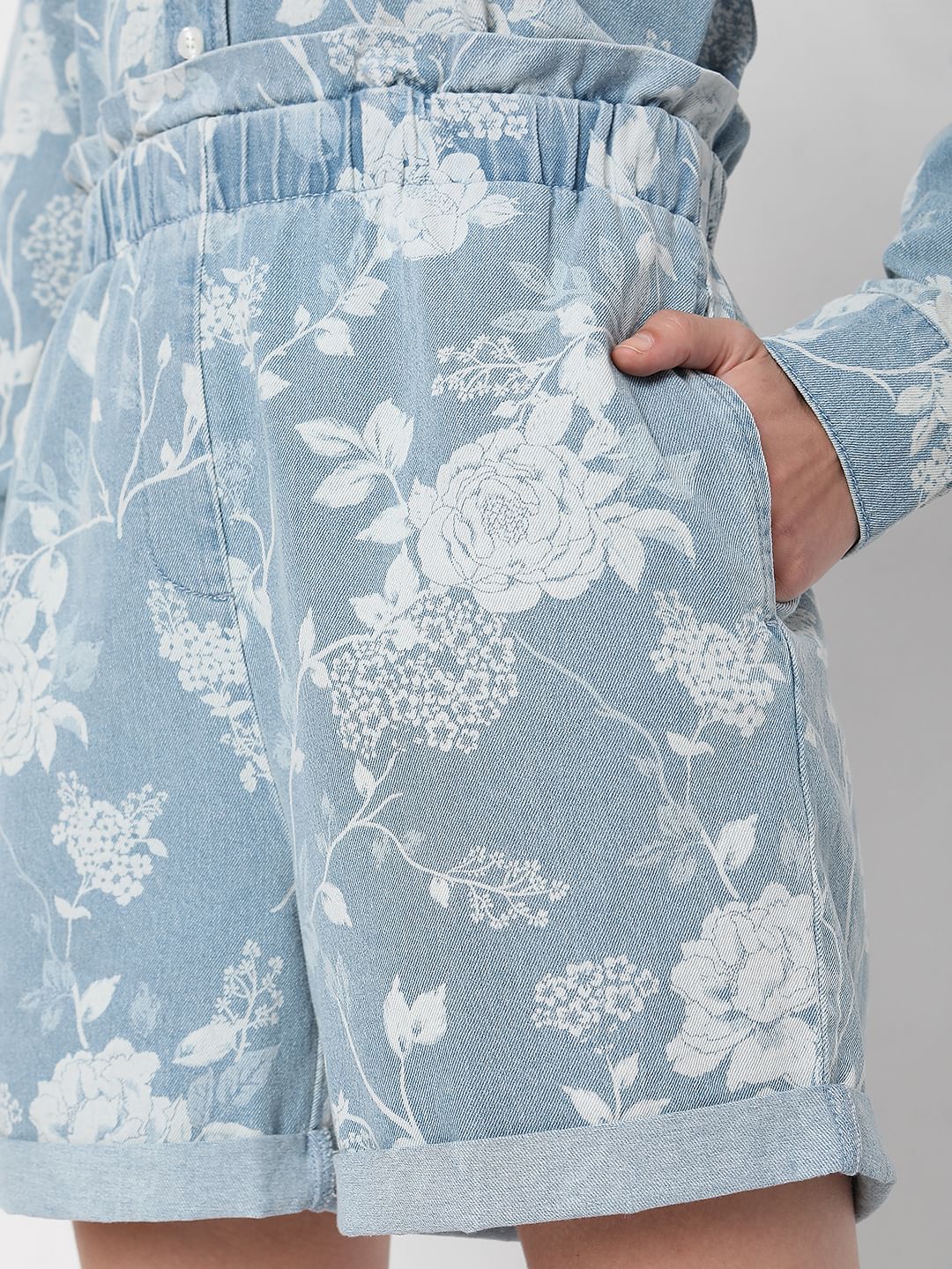Blue Floral Denim Co-Ord Shorts