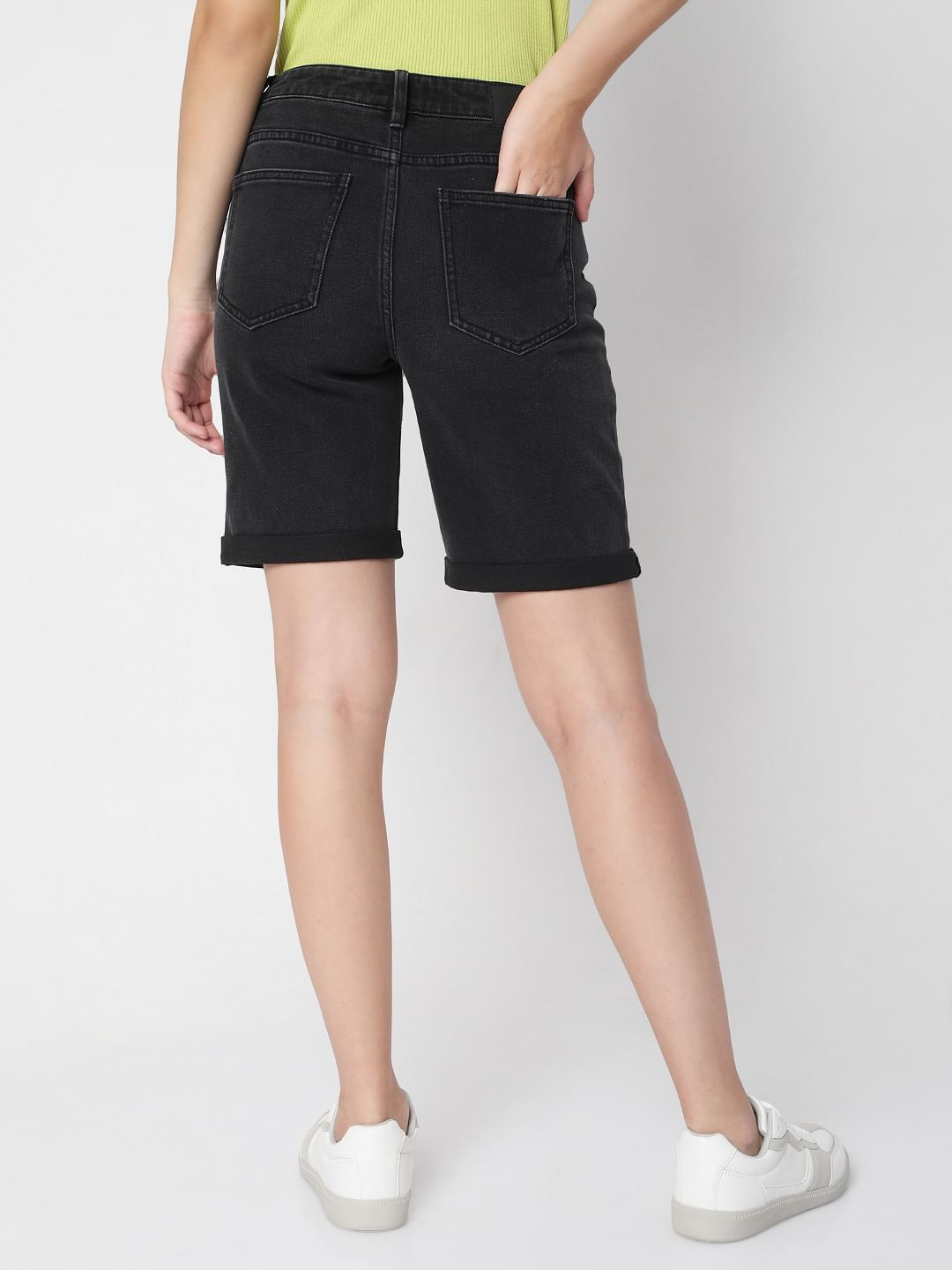 Black Mid Rise Denim Shorts