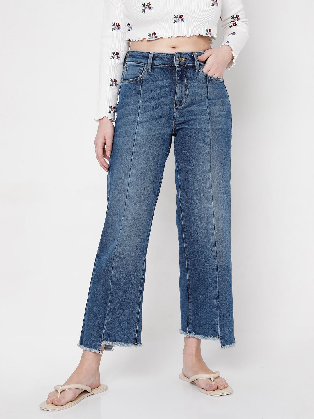 Blue High Rise Straight Fit Jeans