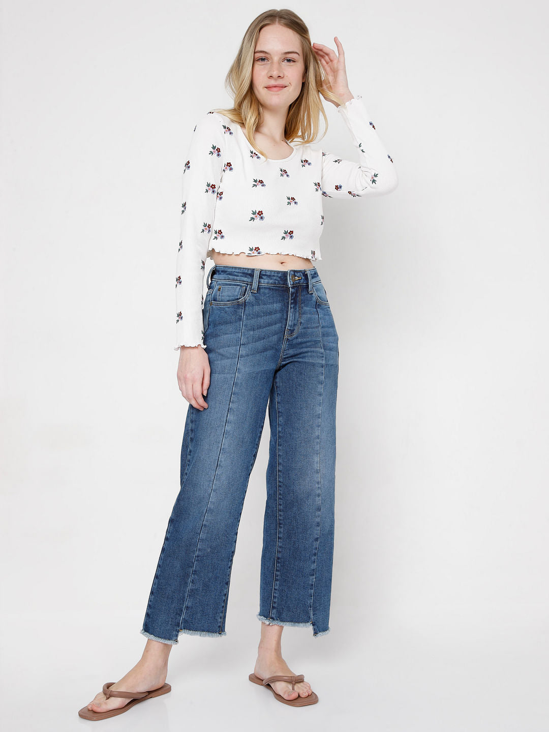 Blue High Rise Straight Fit Jeans