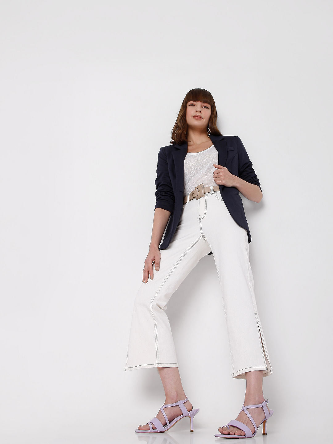 White Mid Rise Straight Jeans