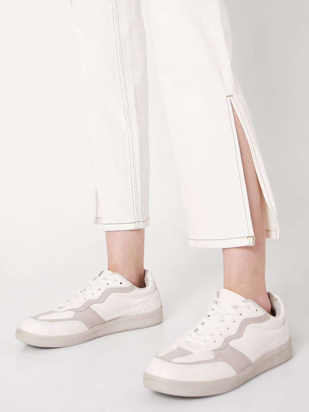 White Mid Rise Straight Jeans