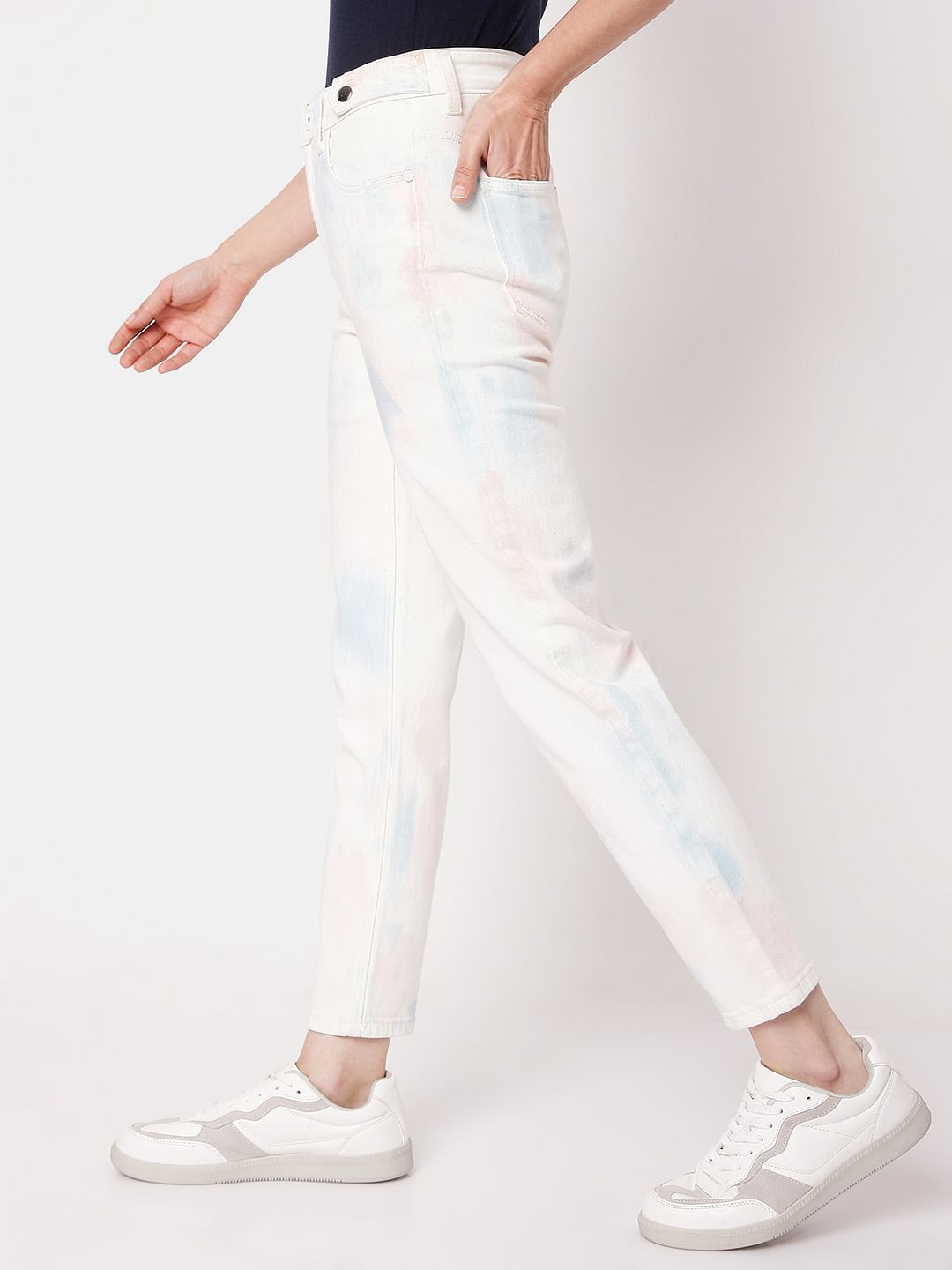 White High Waist Tie Dye Jeans