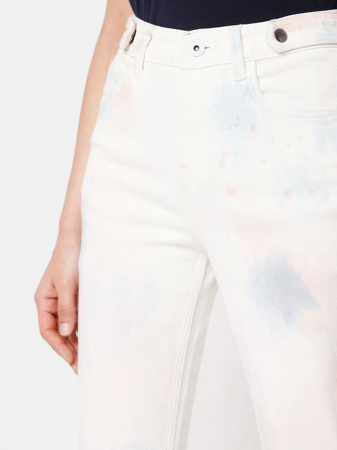 White High Waist Tie Dye Jeans